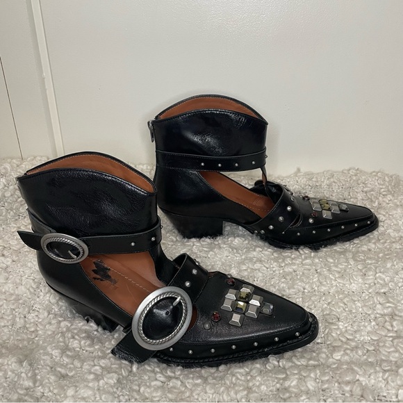 Coach Black Leather Cut Out Western Creeper Bootie Bejewelled Boots 9 - Picture 2 of 11